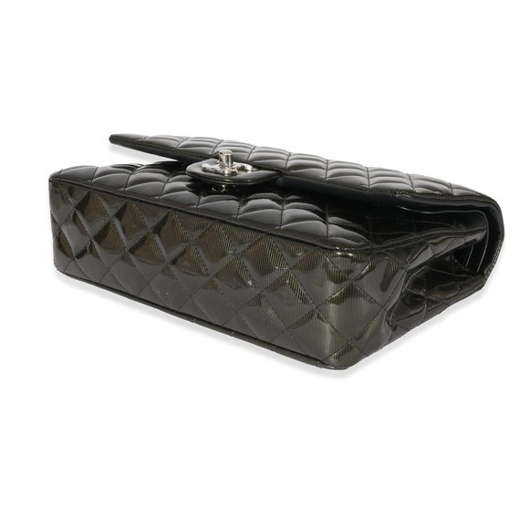 Chanel Green Patent Stripe Medium Classic Flap - Picture 6 of 8